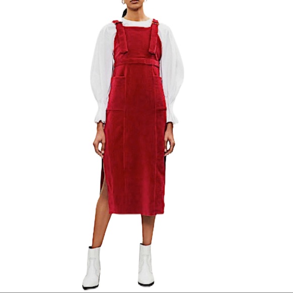 corduroy midi pinafore dress